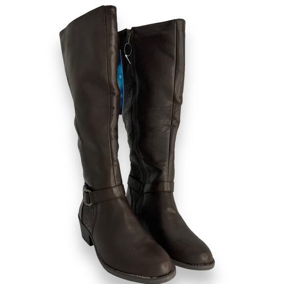 NEW Easy Street Tall Brown Boots Size 8.5 WC Wide Calf Embossed Paisley Riding - Picture 1 of 9